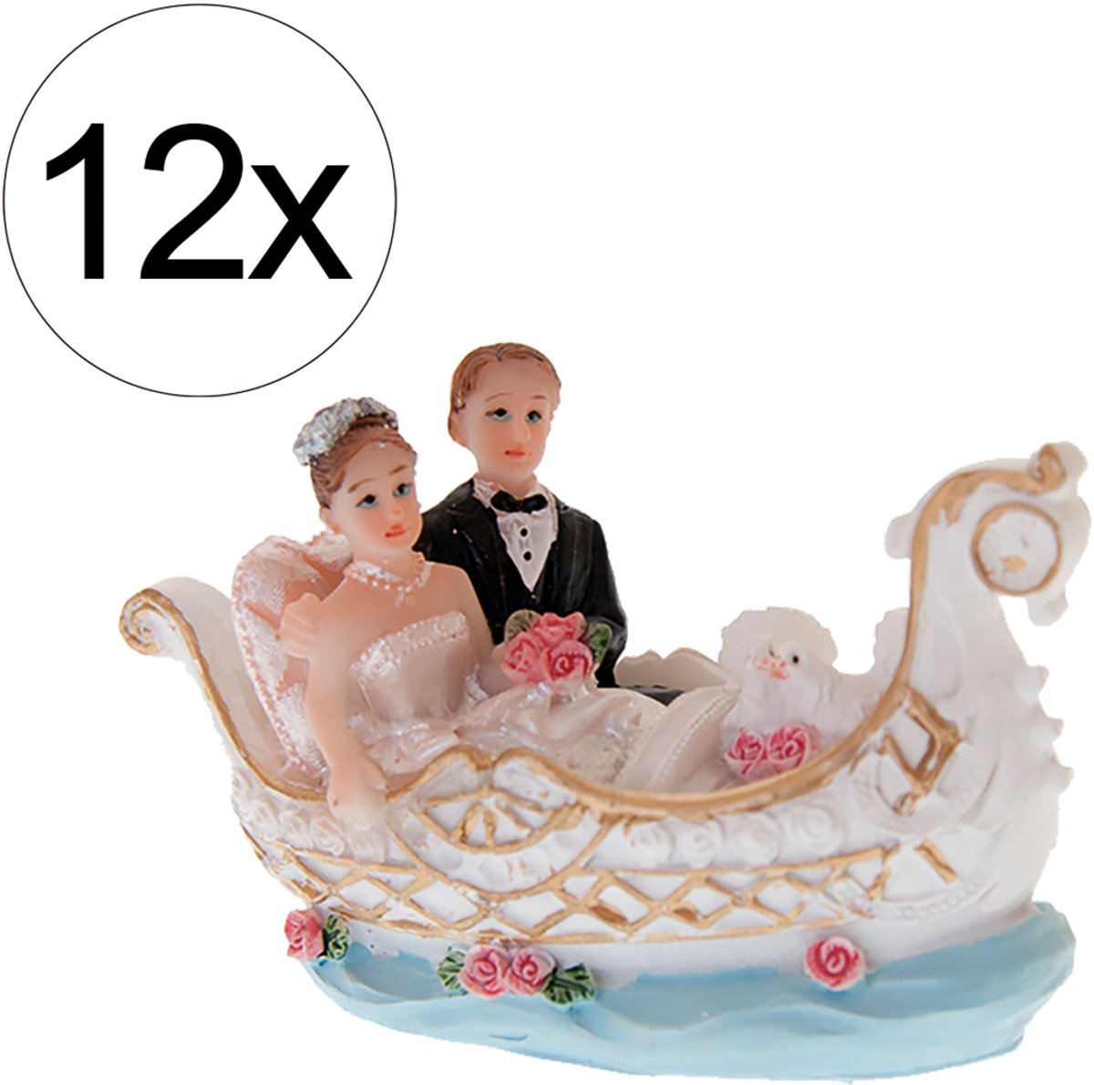 12x Beeldje Bruidspaar in Gondel – Romantische Decoratie & Uniek Huwelijksgeschenk